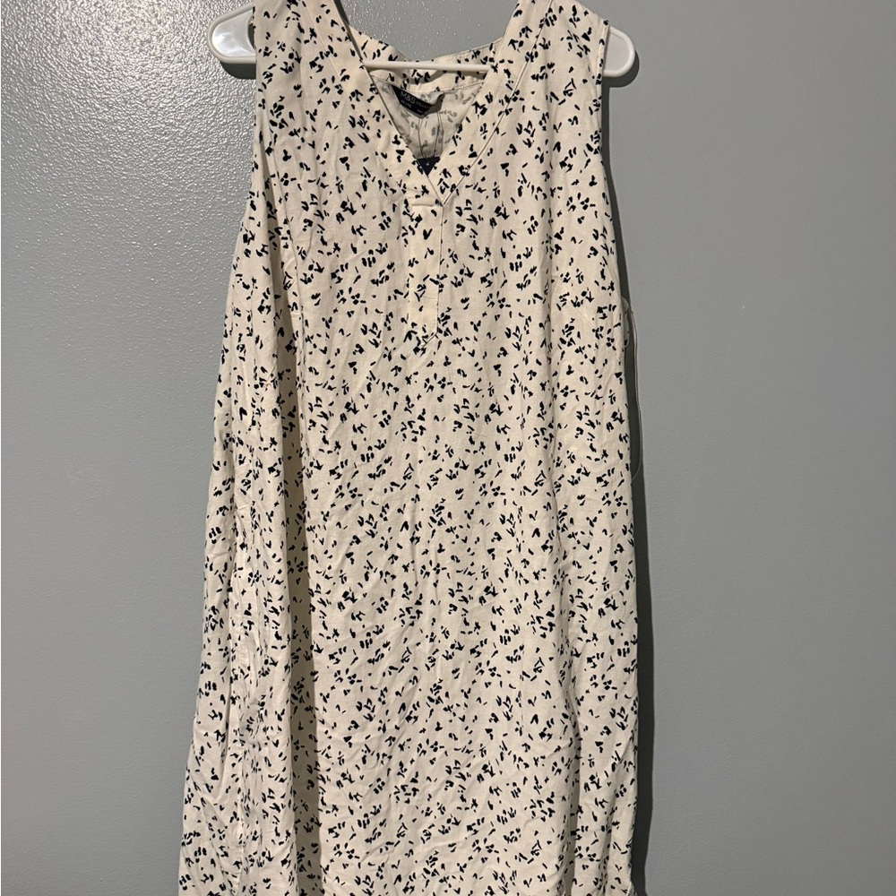 Marks & Spencer Cream Sleeveless Shift Dress with Black Micro-Print